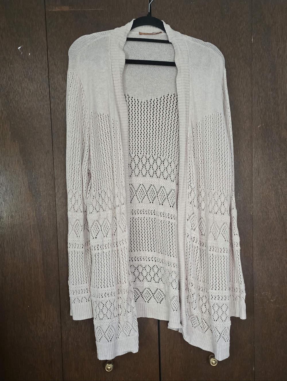 Belldini Open Front Tunic Length Crochet Cardigan